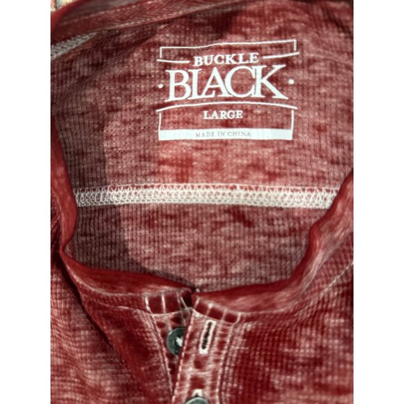 Buckle Black Mens Long-Sleeve Burgundy Top With Button Neck Design - Picture 3 of 3